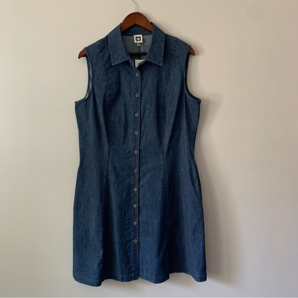 NEW Anne Klein Diana Sleeveless Collared Denim Button Up Shirt Dress Size 14 - Picture 3 of 15
